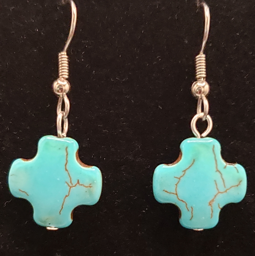 Handcrafted Turquoise Magnesite Cross Earrings